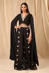 Buy_Masaba_Black Raw Silk Printed Vintage Fiona V Neck Foil Palazzo Set _at_Aza_Fashions