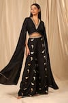 Buy_Masaba_Black Raw Silk Printed Vintage Fiona V Neck Foil Palazzo Set _Online_at_Aza_Fashions