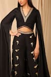 Shop_Masaba_Black Raw Silk Printed Vintage Fiona V Neck Foil Palazzo Set _Online_at_Aza_Fashions