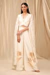 Masaba_Ivory Raw Silk Printed Wine Garden Scallop Neck Foil Palazzo Set _Online_at_Aza_Fashions