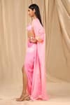 Buy_Masaba_Pink Raw Silk Printed Wallflower Cape Open Sorbet Striped Draped Skirt Set _Online_at_Aza_Fashions