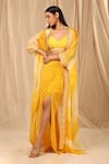 Buy_Masaba_Yellow Raw Silk Printed Wallflower Cape Open Sorbet And Draped Skirt Set _at_Aza_Fashions