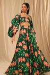 Buy_Masaba_Green Raw Silk Cherry Blossom V Neck Queen Of The Night Printed Lehenga Set_Online_at_Aza_Fashions