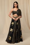 Buy_Masaba_Black Crepe Printed Wallflower Asymmetric Draped Bustier And Lehenga Set _at_Aza_Fashions