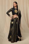 Masaba_Black Blouse Raw Silk Printed Wallflower Round Coco And Lehenga Set _Online_at_Aza_Fashions