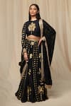 Buy_Masaba_Black Blouse Raw Silk Printed Wallflower Round Coco And Lehenga Set _at_Aza_Fashions