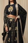 Shop_Masaba_Black Blouse Raw Silk Printed Wallflower Round Coco And Lehenga Set _Online_at_Aza_Fashions