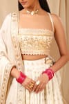 Masaba_Ivory Raw Silk Printed Wallflower Scallop Neck Oasis Lehenga Set _at_Aza_Fashions