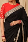 Shop_Masaba_Black Raw Silk Printed Coco Saree _Online_at_Aza_Fashions