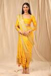 Buy_Masaba_Yellow Crepe Printed And Dhoti Saree With Unstitched Blouse Piece _at_Aza_Fashions