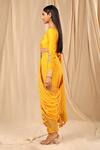 Masaba_Yellow Crepe Printed And Dhoti Saree With Unstitched Blouse Piece _Online_at_Aza_Fashions