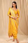 Buy_Masaba_Yellow Crepe Printed And Dhoti Saree With Unstitched Blouse Piece _Online_at_Aza_Fashions