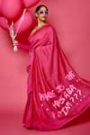 Shop_Masaba_Pink Chanderi Mul Slogan Sportee Saree With Blouse Fabric _at_Aza_Fashions