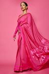 Masaba_Pink Chanderi Mul Slogan Sportee Saree With Blouse Fabric _Online_at_Aza_Fashions