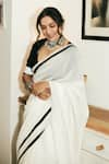 Shop_Masaba_Ivory Chanderi Mul And Raw Silk Sportee Saree_Online_at_Aza_Fashions