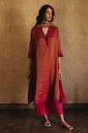 Buy_Shorshe Clothing_Maroon Handloom V Neck Striped Kurta Palazzo Set _at_Aza_Fashions