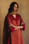 Shop_Shorshe Clothing_Maroon Handloom V Neck Striped Kurta Palazzo Set _at_Aza_Fashions