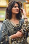 Shop_Heena Kochhar_Blue Velvet Embroidered Kurta Set_at_Aza_Fashions