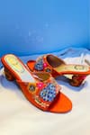 Buy Shiveen Shiveen Orange Embroidery Block Heels at Aza Fashions Buy_Shiveen Shiveen_Orange Embroidery Block Heels _at_Aza_Fashions