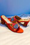 Shiveen Shiveen Orange Embroidery Block Heels Online at Aza Fashions Shiveen Shiveen_Orange Embroidery Block Heels _Online_at_Aza_Fashions