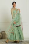Buy_Rajiramniq_Green Organza, Tissue Chanderi Kurta Round Slip Square Embroidered Set _at_Aza_Fashions