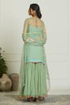 Shop_Rajiramniq_Green Organza, Tissue Chanderi Kurta Round Slip Square Embroidered Set _at_Aza_Fashions