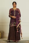 Buy_Rajiramniq_Purple Organza Embroidery Kurta Round Slip Square Set _at_Aza_Fashions
