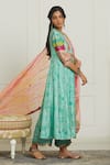 Rajiramniq_Green Silk, Organza, Modal Satin Round Printed Anarkali Set _Online_at_Aza_Fashions