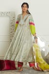 Buy_Rajiramniq_Grey Silk Embroidery Round Printed Anarkali Set _at_Aza_Fashions