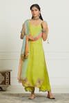 Buy_Rajiramniq_Yellow Organza Embroidery Scoop Neck Kurta Set _at_Aza_Fashions