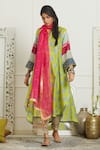 Buy_Rajiramniq_Green Silk, Organza, Modal Satin Mandarin Collar Printed Kurta Set _at_Aza_Fashions