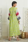 Shop_Rajiramniq_Green Silk, Organza, Modal Satin Mandarin Collar Printed Kurta Set _at_Aza_Fashions