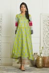 Buy_Rajiramniq_Green Silk, Organza, Modal Satin Mandarin Collar Printed Kurta Set _Online_at_Aza_Fashions