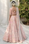 Shop_Angad Singh_Pink Silk Lining Shantoon Embroidery V Neck Bridal Lehenga Set _at_Aza_Fashions