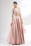 Buy_Mani Bhatia_Pink Organza, Dupion Silk V Neck Embroidered Lehenga Set _at_Aza_Fashions
