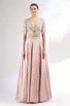 Mani Bhatia_Pink Organza, Dupion Silk V Neck Embroidered Lehenga Set _Online_at_Aza_Fashions