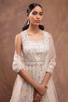 Aneesh Agarwaal_White Net V Neck Foil Applique Embroidered Jacket Lehenga Set _Online_at_Aza_Fashions