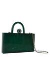 Shop_Oceana Clutches_Green Patchwork Textured Horizontal Clutch_at_Aza_Fashions
