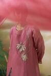 Shop_Febo6_Pink Silk Organza Floral, Zari Round Embroidered Kurta Set _Online_at_Aza_Fashions