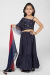 Minichic_Blue One Shoulder Top And Lehenga Set For Girls_Online_at_Aza_Fashions