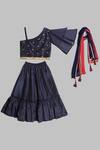 Shop_Minichic_Blue One Shoulder Top And Lehenga Set For Girls_Online_at_Aza_Fashions