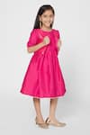 Minichic_Pink Puff Sleeve Dress With Jacket For Girls_Online_at_Aza_Fashions