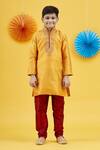 Banana Bee_Yellow Silk Kurta Set For Boys_Online_at_Aza_Fashions
