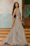 Nikita Vishakha_Grey Raw Silk Embroidered Bralette Pant Set_Online_at_Aza_Fashions
