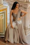 Buy_Nikita Vishakha_Grey Raw Silk Embroidered Bralette Pant Set_Online_at_Aza_Fashions