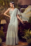 Shop_Awigna_Blue Georgette Pre-draped Saree With Corset Blouse_at_Aza_Fashions