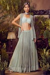 Buy_Awigna_Green Georgette Ruched Blouse And Printed Skirt Set_at_Aza_Fashions