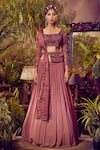 Buy_Awigna_Pink Georgette Embroidered Blouse And Lehenga Set_at_Aza_Fashions