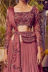 Shop_Awigna_Pink Georgette Embroidered Blouse And Lehenga Set_at_Aza_Fashions