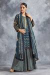 Buy_Saundh_Blue Silk Printed Kurta Lehenga Set_at_Aza_Fashions